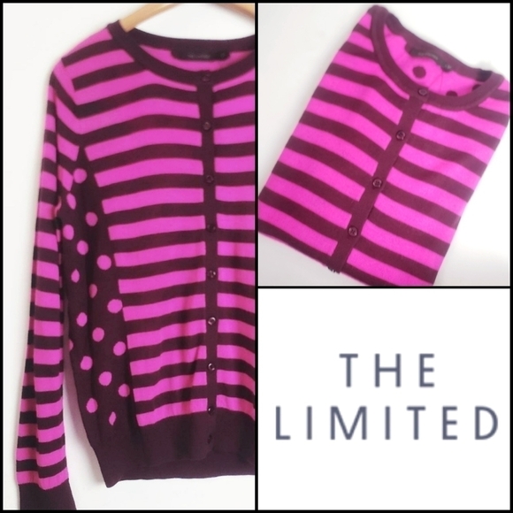 NEW! THE LIMITED stripe polka dot cardigan sweater large. - Picture 1 of 7
